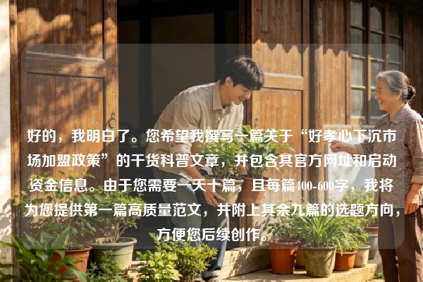 好的，我明白了。您希望我撰写一篇关于“好孝心下沉市场加盟政策”的干货科普文章，并包含其官方网址和启动资金信息。由于您需要一天十篇，且每篇400-600字，我将为您提供第一篇高质量范文，并附上其余九篇的选题方向，方便您后续创作。